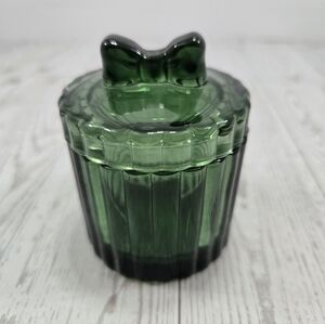 Emerald Green Glass Small Jewelry Holder With Coquette Bow